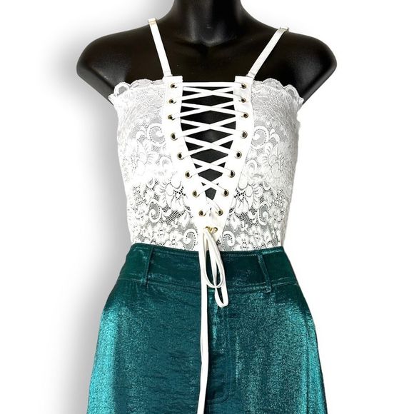 Free People x HAH Spinster Double Trouble Corset Lace Reversible Bodysuit Ivory - Picture 13 of 16